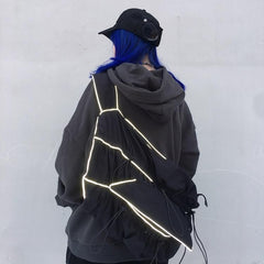 Reflective Lines Edgy Tie Knot Large Black Crossbody Bag