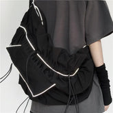 Reflective Lines Edgy Tie Knot Large Black Crossbody Bag
