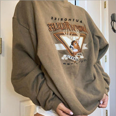 Retro Beige Deer Logo Embroidery Loose Sweatshirt