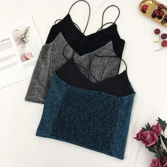 Top retro negro plateado azul con tirantes finos pequeños