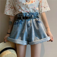 Retro Blue Denim High Waist Loose Shorts