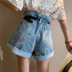 Retro Blue Denim High Waist Loose Shorts