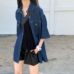 Retro Blue Loose Thin Denim Shirt Jacket
