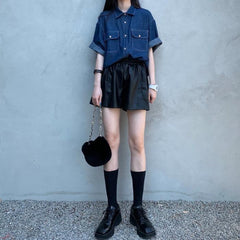 Retro Blue Loose Thin Denim Shirt Jacket