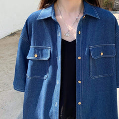 Retro Blue Loose Thin Denim Shirt Jacket