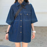 Retro Blue Loose Thin Denim Shirt Jacket