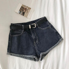 Retro Blue Summer High Waist Slim Denim Shorts