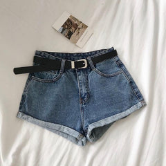 Retro Blue Summer High Waist Slim Denim Shorts