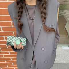 Retro Casual Suit Vest + Shoulderless Loose Shirt