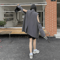 Retro Casual Suit Vest + Shoulderless Loose Shirt