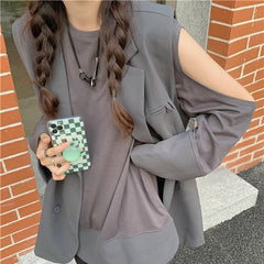 Retro Casual Suit Vest + Shoulderless Loose Shirt