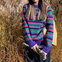 Suéter de punto fino con estampado colorido retro