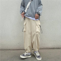 Retro Comfy Casual Loose Light Khaki Black Pants