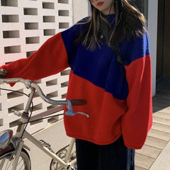 Suéter extragrande de punto con bloques de colores en contraste retro