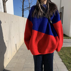 Suéter extragrande de punto con bloques de colores en contraste retro