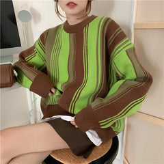 Suéter holgado de punto con rayas en contraste retro