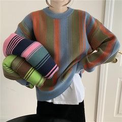 Suéter holgado de punto con rayas en contraste retro