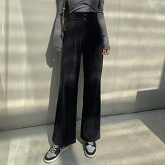 Retro Cordhose mit hoher Taille und weitem Bein und Knöpfen