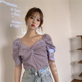 Retro Elegant Chest Knot Thin Short Sleeved Blouse