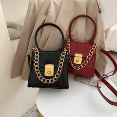 Retro Faux Leather Huge Golden Chain Small Square Bag