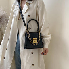 Retro Faux Leather Huge Golden Chain Small Square Bag