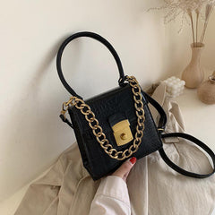 Retro Faux Leather Huge Golden Chain Small Square Bag