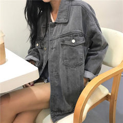Retro Gray Buttons Denim Unisex Loose Jacket