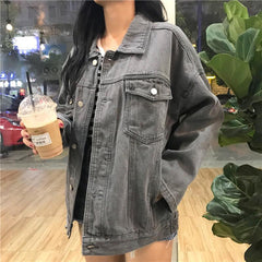 Retro Gray Buttons Denim Unisex Loose Jacket