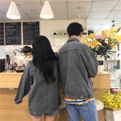 Retro Gray Buttons Denim Unisex Loose Jacket