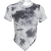 Retro Gray Tie Dye Print Irregular Cut Ribbed T-Shirt