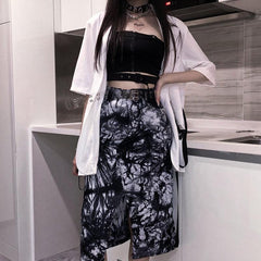 Midirock mit hoher Taille und Batikmuster im Retro-Tinten-Stil