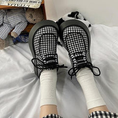 Zapatos de plataforma gruesa con punta redonda y estética lolita retro