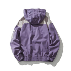 Cortavientos con capucha y diseño retro de patchwork suelto