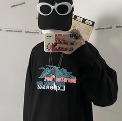 Camisa holgada de manga larga con estampado de letras de cordillera retro