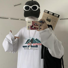 Camisa holgada de manga larga con estampado de letras de cordillera retro