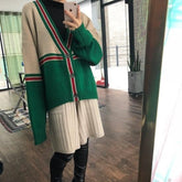Retro Oversize Knit Green Beige Cardigan Sweater