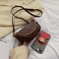 Retro Pu Leather Golden Chain Elegant Mini Shoulder Bag