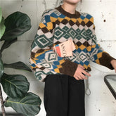 Retro Rhombic Rustic Colorful Pattern Sweater