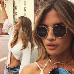 Gafas de sol retro redondas con pantalla metálica