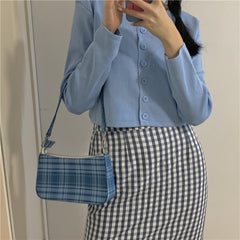 Cárdigan corto fino de colores sólidos retro