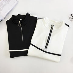Retro Sporty Lines Black White Cropped Sweatshirt