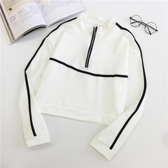 Retro Sporty Lines Black White Cropped Sweatshirt