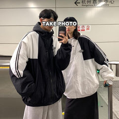 Retro Sporty Side Stripes Loose Windbreaker Jacket