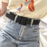 Retro Square Plastic Buckle Black Wide Leather Belt