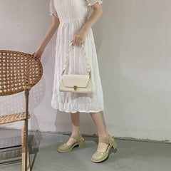 Retro Sommerästhetische Pu-Sandalen mit runder Zehenpartie und mittelhohem Absatz