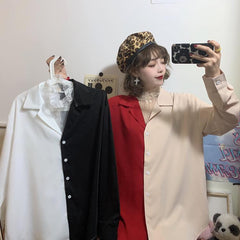Retro Two Colors Loose Shirt + Thin Chiffon Blouse