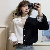 Retro Two Colors Loose Shirt + Thin Chiffon Blouse