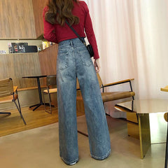 Retro Washed Blue Wide Tube Denim Pants