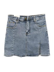 Retro Washed Blue Denim Minirock mit versteckten Shorts