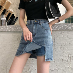 Retro Washed Blue Denim Minirock mit versteckten Shorts